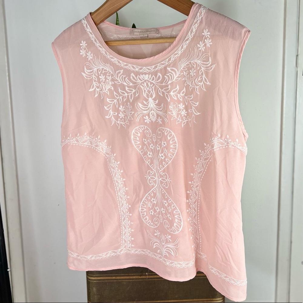 Blush Pink Anthropologie Champagne & Strawberries Embroidered Blouse